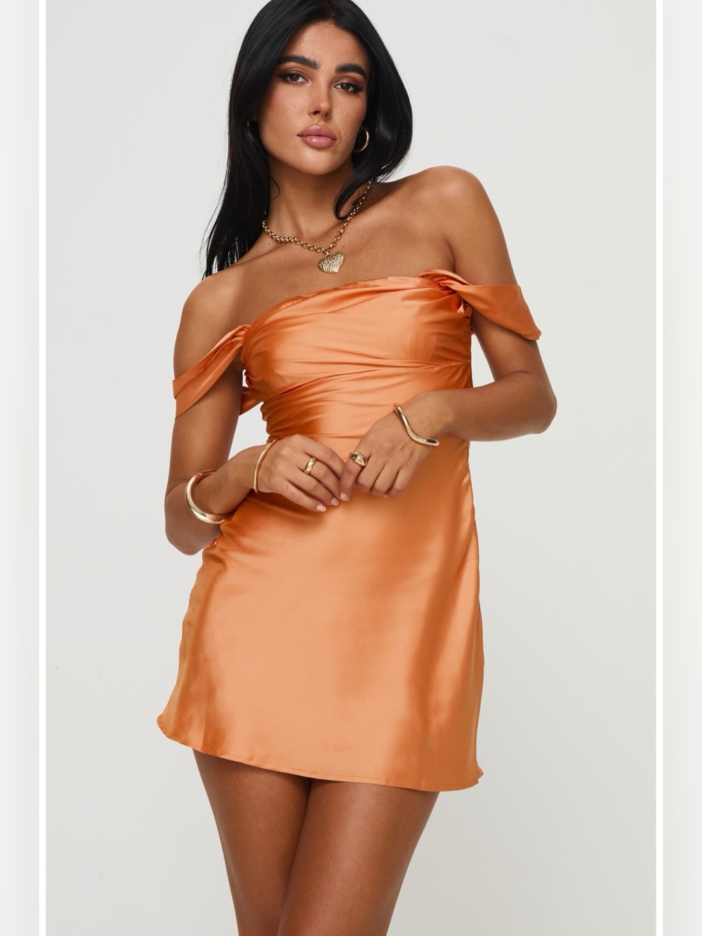 Princess Polly Zabbarra Off the Shoulder Satin Minidress Size 12 Orange - Picture 2 of 10